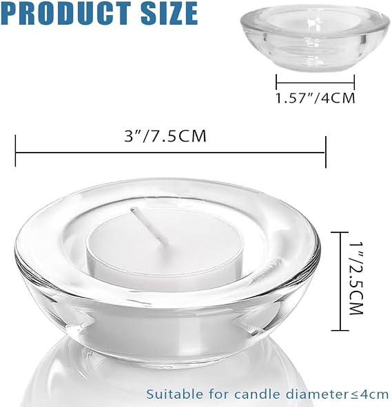 4 Pack,Clear Tealight Candle Holders, 3 Round Chunky Glass Candle Holder