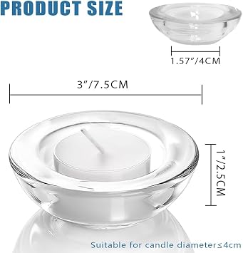 4 Pack,Clear Tealight Candle Holders, 3 Round Chunky Glass Candle Holder