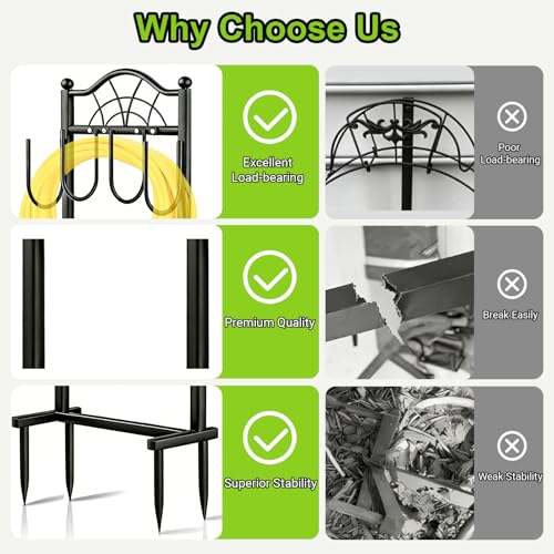 SHOMEXTOL Garden Hose Holder,Upgraded Freestanding Hose Holder with 4 Spikes, Heavy Duty Metal Hose Reel,Sturdy Hose Stand Holds up to 100ft Hose for Outside,Yard & Lawn Garden,Black — view 4