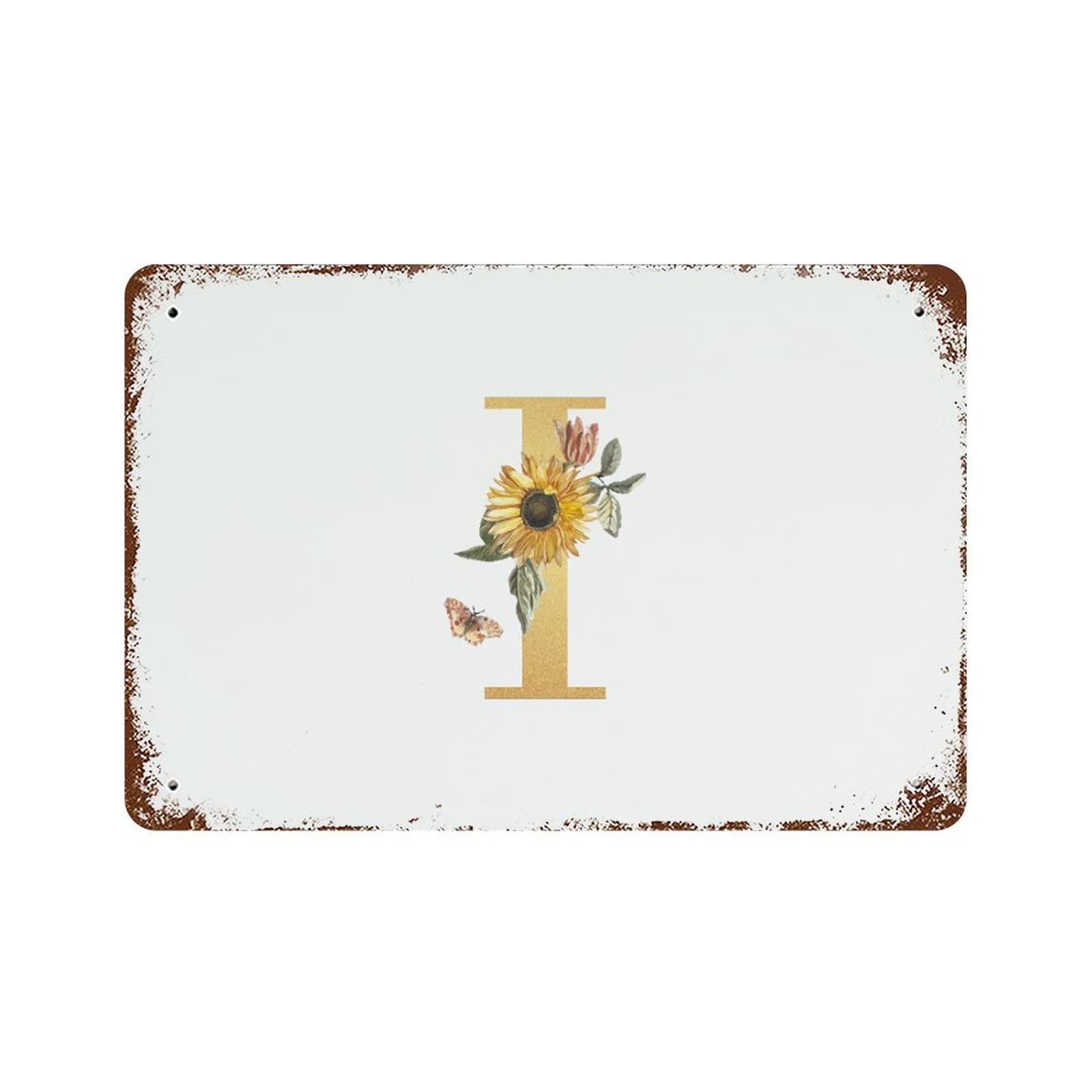 Plaque en métal lettre I motif tournesol : cadeau idéal pour lui et elle