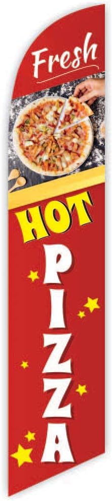 Fresh Hot Pizza (Red) Advertising Feather Flag 12ft - Replacement Flag Only (Without Poleset)