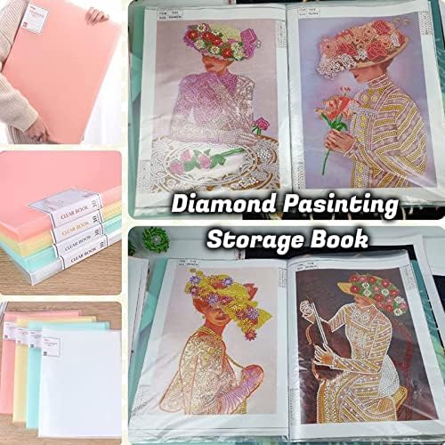 XPFYRWDPX A3 30 Pages Diamond Painting Storage Book,Painting Storage Book 30 Clear Pockets Sleeves Protectors Art Portfolio Book,Art Portfolio Case Presentation Folder, Project Folder(Pink)