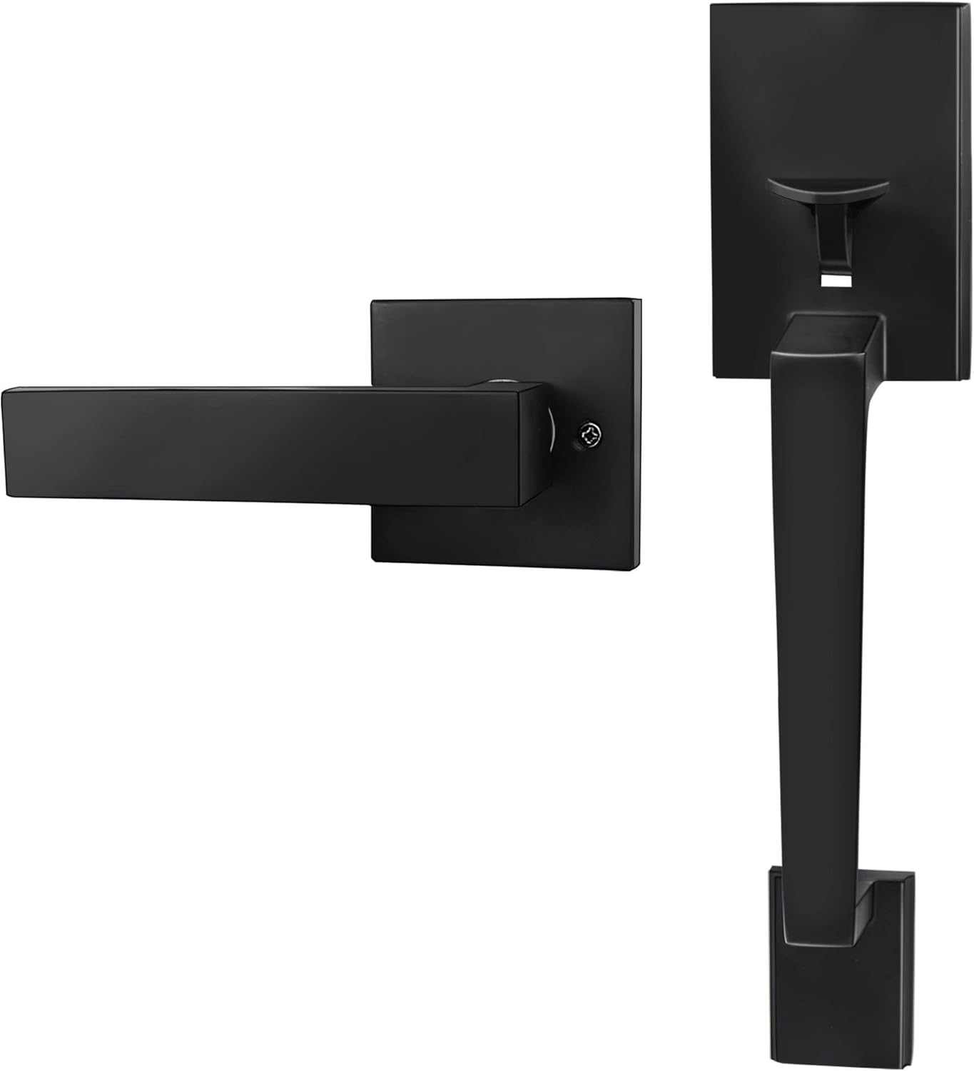 Azdele Matte Black Front Door Handle Set with Reversible Lever