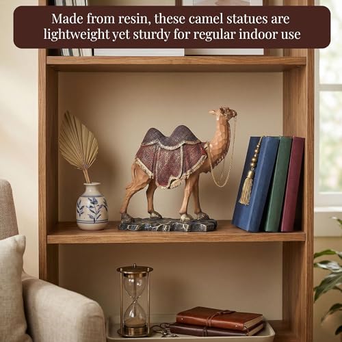 Image of Kuber Industries Set of 2 Camel Figurines Idol for Giffting Item | 7x9 Inch Resin Camel Showpiece for Home Decor, Office Table & Shelf Decoration | Brown