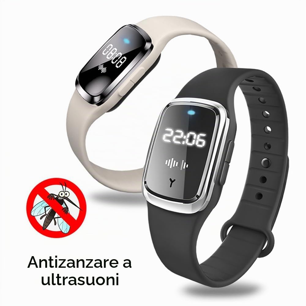 Braccialetto repellente per zanzare a ultrasuoni, elettronico, bionico, repellente per zanzare e insetti, orologio da polso per accessori da viaggio e campeggio (Beige-Display digitale)