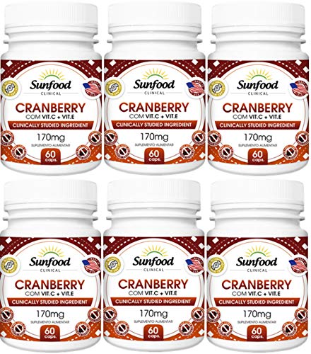 Cranberry Vitamina C Vitamina E Sunfood 60 Cápsulas Kit 6 Unidades