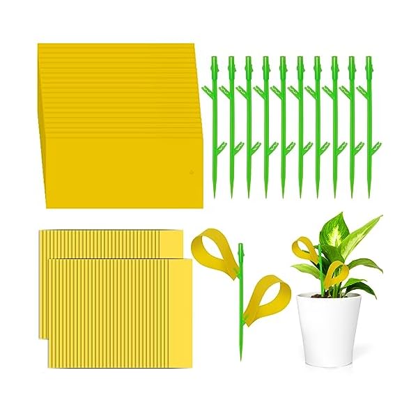 LUCKNIGHT Fliegenfalle Gelbsticker, 40 Stück Gelbtafeln Trauermücken Bekämpfen, Insektizid Frei, Gelbtafeln Fruchtfliegenfalle Hängende und Steckbare Fliegenfänger für Pflanzen Auf dem Balkon