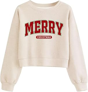 Christmas Cropped Sweatshirts for Women Xmas Long Sleeve Crop Pullover Top Fall Winter Teen Girls Y2k Outfits