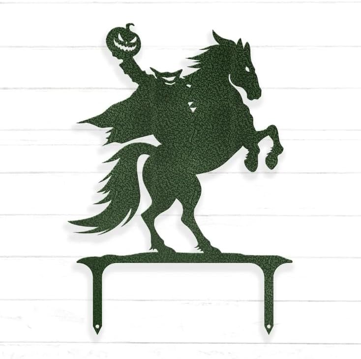 Headless Horseman Metal Yard Stake – Halloween Outdoor Decoration, Weather-Resistant Steel Yard Art for Lawn & Garden, Haunted Fall Décor for Porch, Pathway & Front Yard Display (Black, 8" x 12")