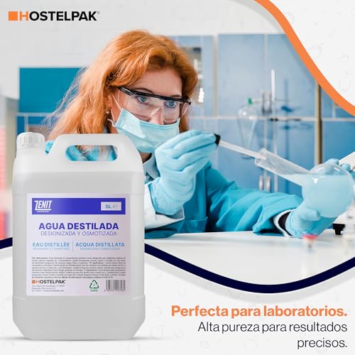 Miniatura 4 de Hostelpak Agua Destilada 5 Litros Agua Desmineralizada Y Agua Destilada Para Cpap, Para Plancha Y Uso Técnico, Envase Resistente Con Asa Ergonómica, Múltiples Usos