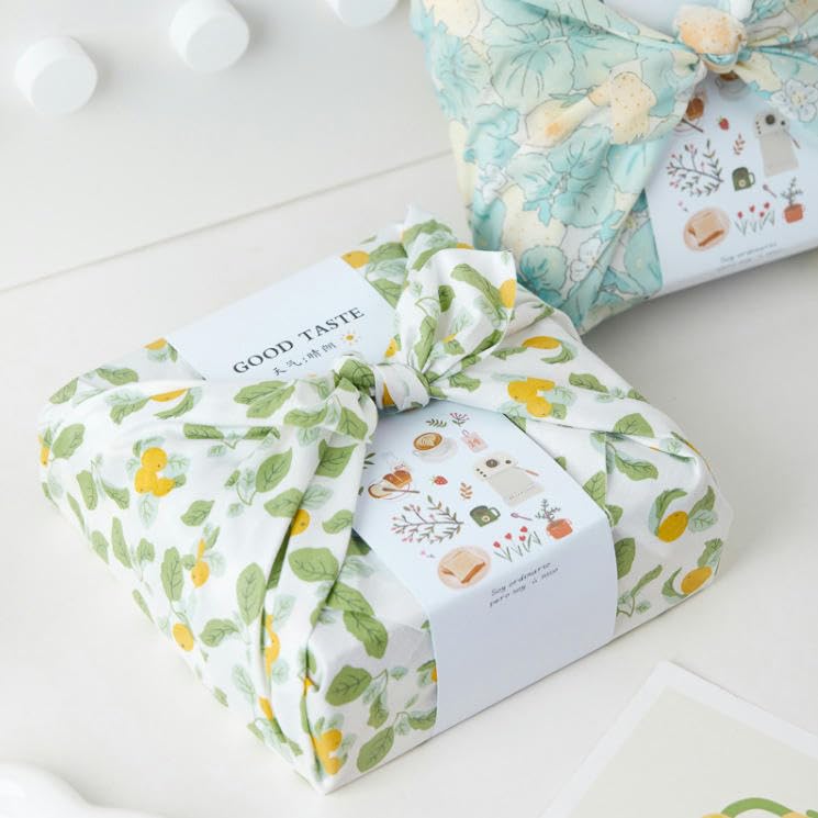Japan Wrap The Cloth Cotton Line, 70 * 70 cm 4 szt. wielokrotnego użytku ściereczka do pakowania owoców(Yellow Flower)