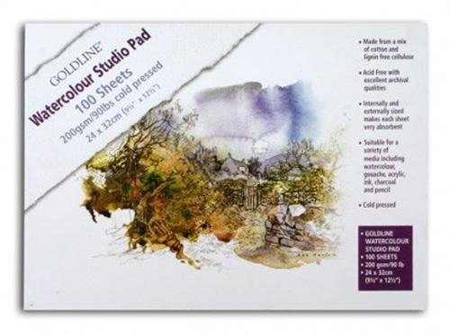 SG Education GL 421/1021Z Goldline Watercolour Studio Pad, 24cm Width, 32cm Length, 200g (100 pages)