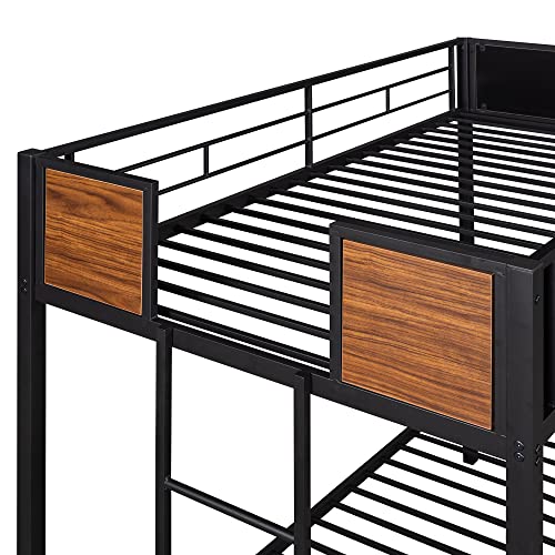Harper & Bright Designs Metal Bunk Bed Twin Over Twin, Heavy Duty Twin Bunk Bed With Built-In Ladder For Kids Boys Teens Bedroom, Dorm, Easy Assembly With Enhanced Guardrail, Black+Mdf #TOP6