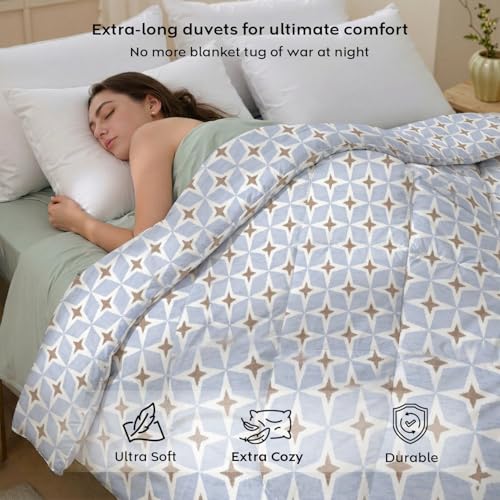 Image of AYKA Reversible AC Comforter 150 GSM Microfiber Summer Blanket Double Bed (90x100 Inches) | Geometric Diamond Design Cooling Quilt for AC Room | Soft Breathable Duvet Blue & Taupe