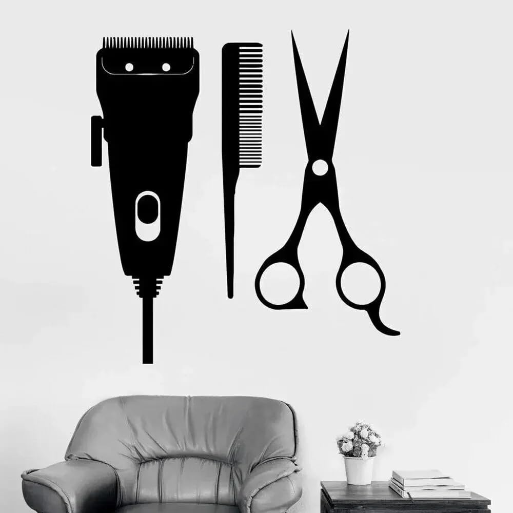 Barbershop Sign Vinyl Wall Decal Barber Tools Hair Salon Hairdresser Stylist Wall Window Stickers Removable Art Mural Decor 30x30cm