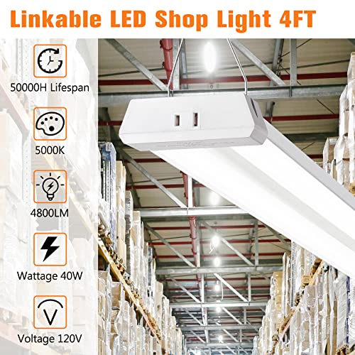 OOOLED 4FT Linkable LED Shop Light for Garages, 42W 4800LM 5000K Daylight White LED Ceiling Light, with Pull Chain (ON/Off), Linear Worklight Fixture, 4 Pack by OOOLED - Used condition - Image 2