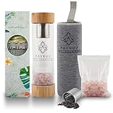 Fayruz Gem Water Bottle,Bamboo Lids Crystal Water Bottle with Rose Quartz Crystal and Tea Infuser Bottle Healing Crystals Tea Mug- Tea, Coffee, Fruit Infused Water (Rose Quartz)