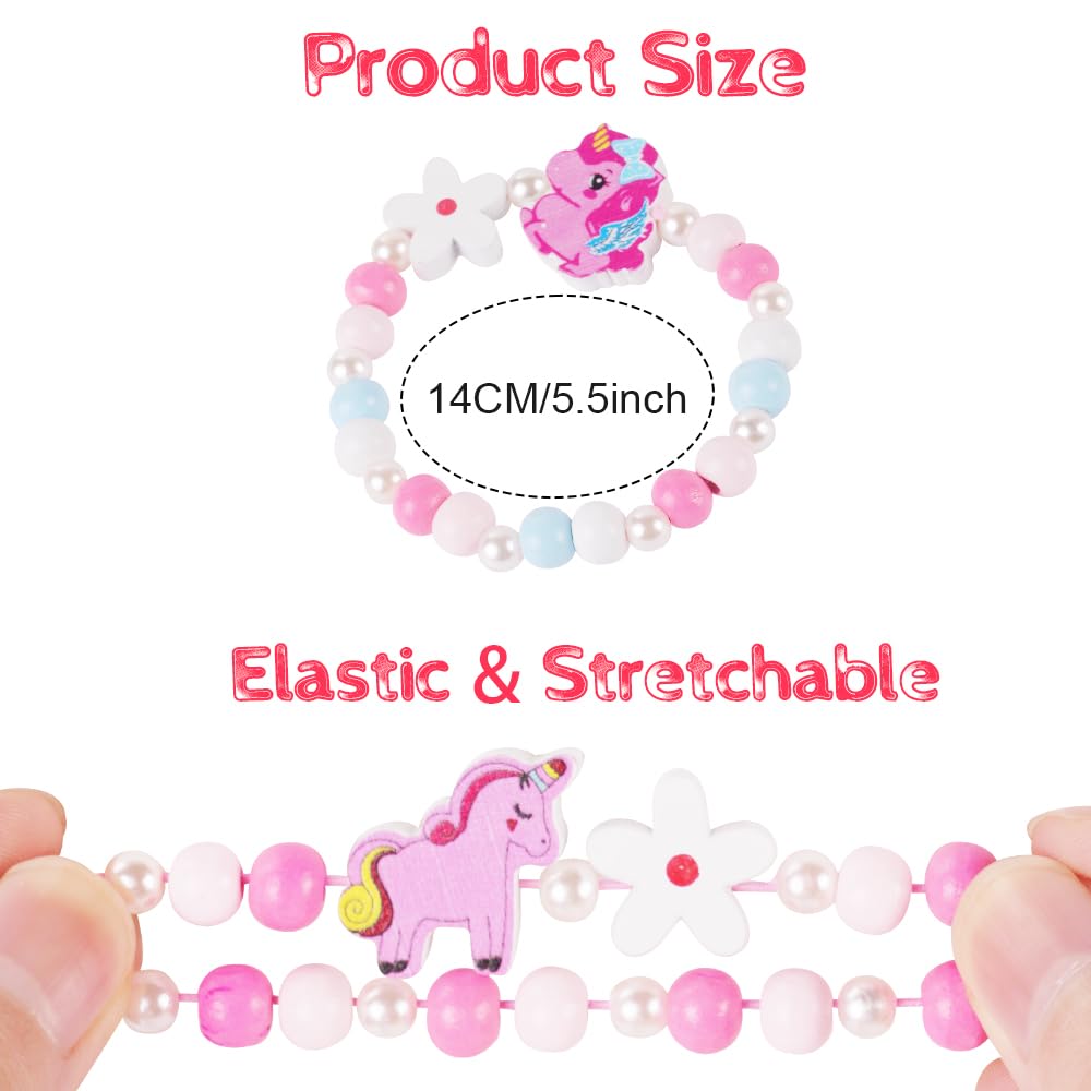 12 Pièces Bracelet Bijoux Enfants, Colorées En Bois Perle Amitié Enfant, Cadeaux Anniversaire Jouet Fille Accessoire Fête