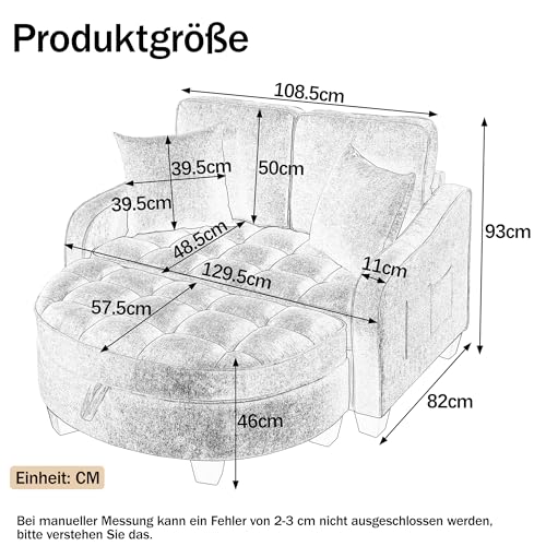 A ALFRESCOOL Sofa mit Schlaffunktion, 2-in-1 Schlafsofa, Modulares Sofa, Aufbewahrungs-Hocker & 4 Kisse, für Kleine Wohnzimmer, Studienzimmer, Schlafzimmer, 132×129×93cm (Beige)
