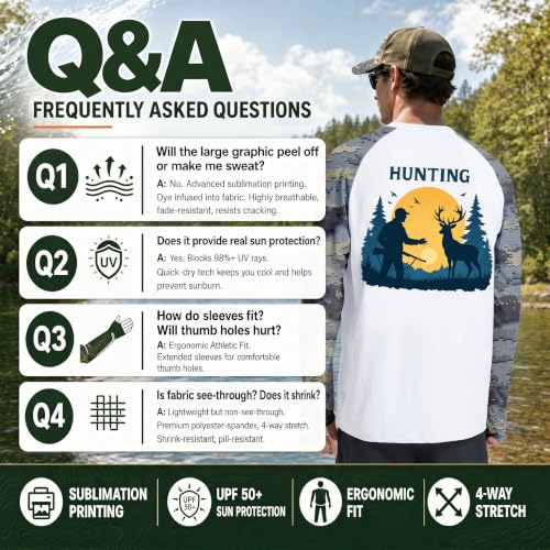 Riverruns Men's Camo Raglan Sleeve Graphic Shirt, UPF50+ Outdoor Top - image 8