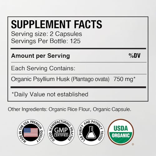 Image of Organic Psyllium Husk Capsules 750 mg, Natural Fiber Supplement for Gut Health* - Alternative to Psyllium Husk Powder, Zealthy Life, 250 Capsules