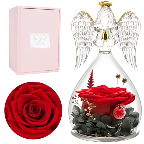 Miofula Ewige Rose Geschenke für Mama, Infinity Rosen Geschenke für Frauen, Schutzengel Geburtstagsgeschenk für Frauen, Engel Figur Mutter Oma Freundin Geschenk Valentinstag Jahrestag Geschenk für Sie