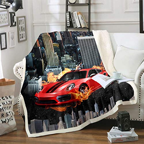 Homemissing Racing Car Fleece Throw Blanket Red Sport Car Sherpa Blanket For Kids Boys Girls Cool Speed Extreme Sport Comforter Cover Automobile Style Fuzzy For Sofa Bed,Double 60x79 Inch
