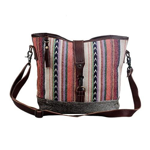 Myra Bag Multicolored Shoulder Bag Upcycled Cotton & Cowhide Leather S-2857