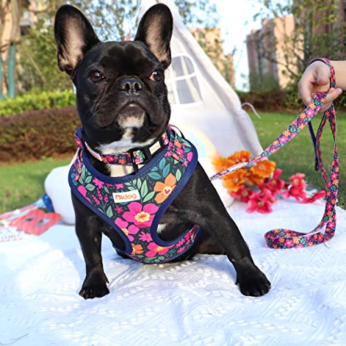 Didog No Pull Dog Harness Collar And Leash Set, Cute Pattern Puppy Dog Harness With Adjustable Collars And Leash, Soft Padded Air Mesh Vest For Small Dogs Walking Training(Flower, S) #TOP6