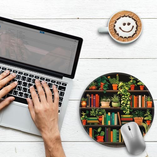 Image of Gctriki Small Mouse Pad for Desk with Bookshelf Design - Cute Office Decor for Women, Stitched Edge Non-Slip Rubber Base, Fits Laptop & Wireless Mouse, Travel Mouse Pad for Computer Gaming