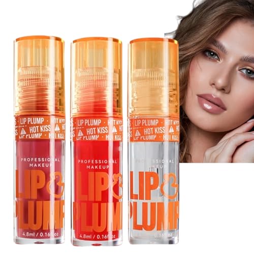 3PCS Duck Plumping Lip Gloss,Moisturizing Lip Oil Lip Gloss,Lip Oil Tinted Lip Gloss Set,Hydrating Crystal Moisturizing Li/p Oil,Long Lasting Lip Plumper,Non-Sticky Matte Finish,Intense Colour