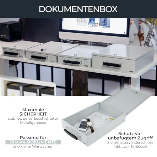 HMF 141-07 Abschließbare Dokumentenkassette | 37,5 x 26,5 x 8 cm | DIN A4 | Lichtgrau