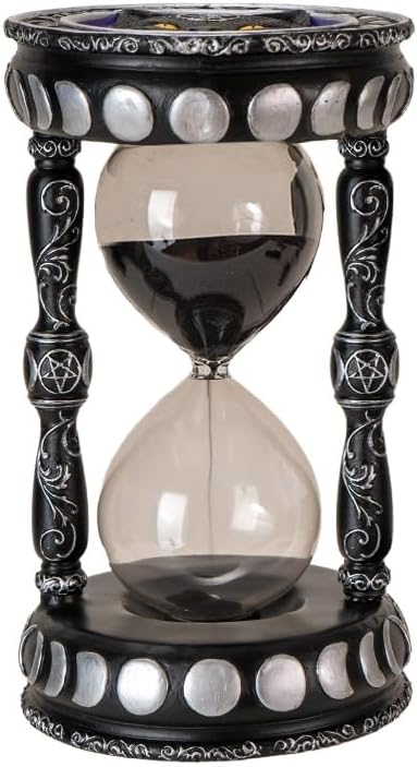 Pacific Giftware Mystic Black Cat Sandtimer with Black Sand Witchy Decor Featuring Moon Phases and Pentagram Ideal for Home Decor Bookshelves or Gifting for Cat Lovers