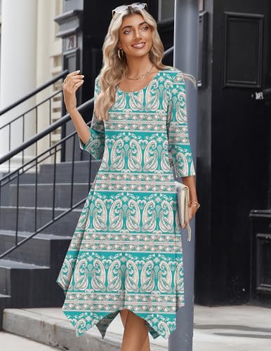 Image of Zeagoo Midi Dresses Women 2026 Dress 3 /4 Sleeve Casual Dresses with Pockets A Line Summer Beach Sundress
