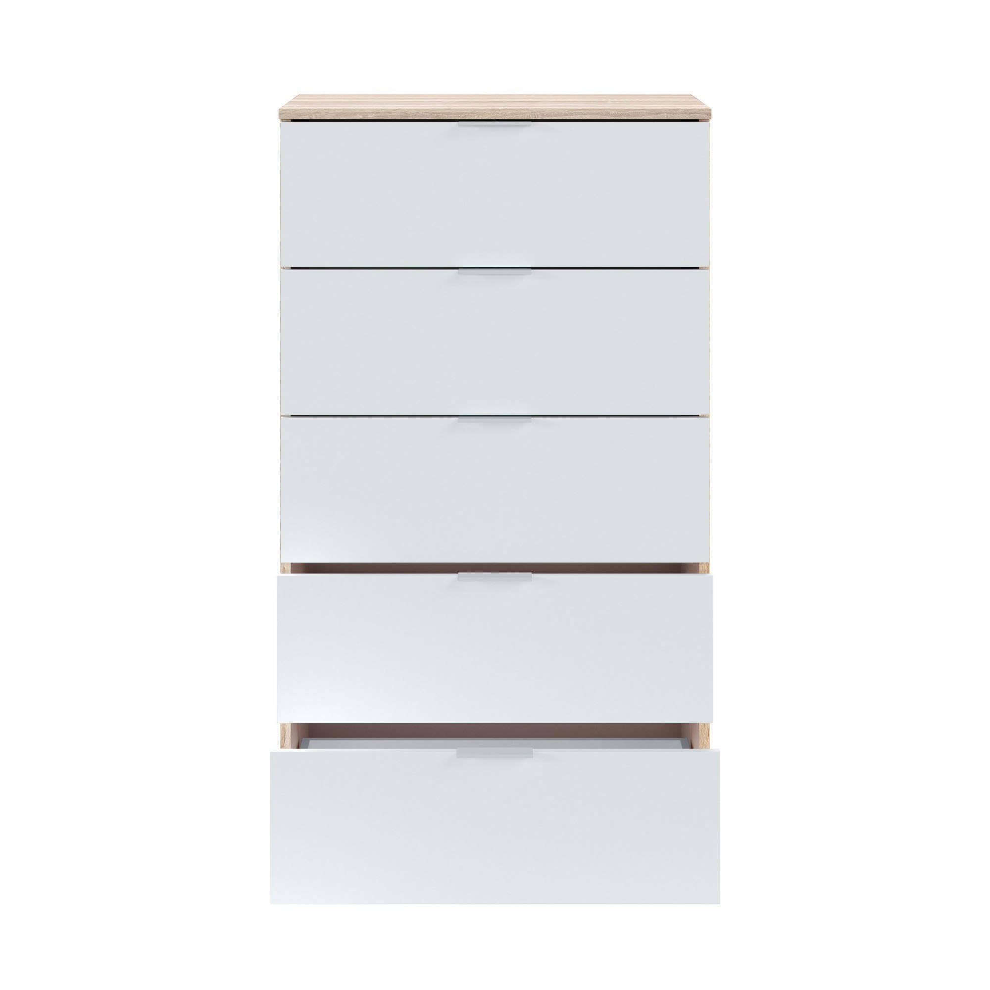 Dmora - Cassettiera Mesquite, Settimanale a 5 cassetti, Mobile Comò per camera da letto, Settimanale moderno, 60x40h110 cm, Rovere e Bianco