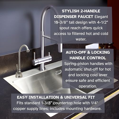 Image of Westbrass DT1F262-07 Docalorah 10 inch 2-Handle Hot and Cold Water Dispenser Faucet with Digital Tank and Filter, Satin Nickel