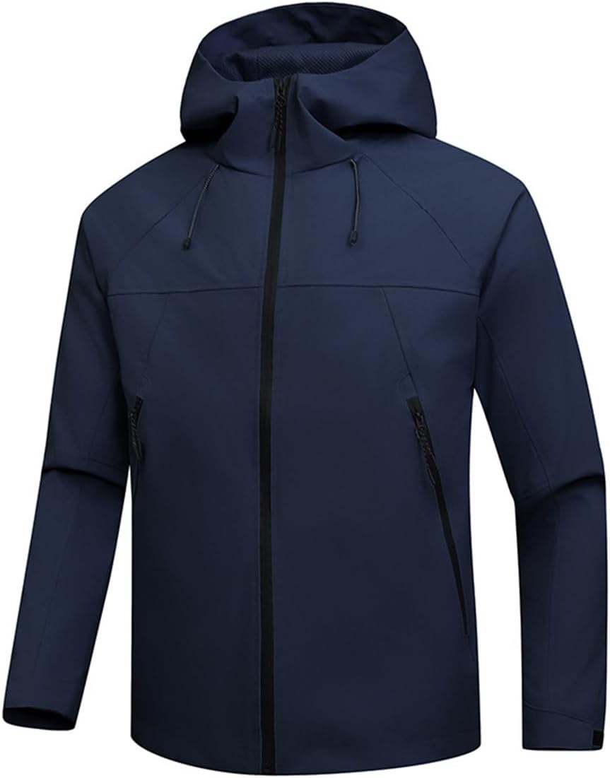 YOUTHUP Rain Jacket Men Lightweight Breathable Waterproof with Hood Mesh Lined Windbreaker for Men Hiking with Zipper Pockets