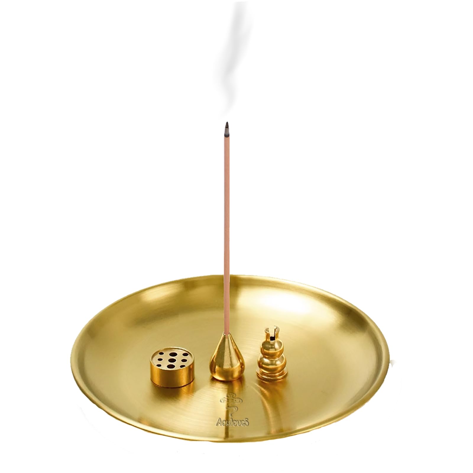 5 in 1 Incense Burner,Upgrade 5.5 Inch Brass Incense Holder for Incense Sticks/Coil Incense Cones, Brass Ash Catcher for Meditation Yoga Roomr,Home Fragrance Decoration