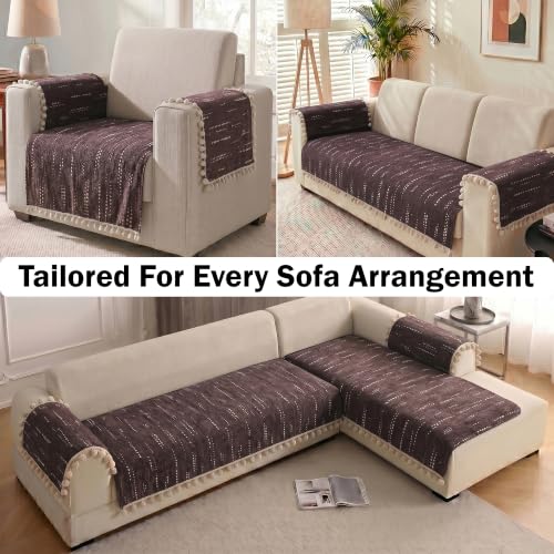 Image of Story@Home Chenille Sofa Cover 2 Seater (76x122Cm) & Arm Rest Covers | Anti Slip Sofa Mat for 1 /2 /3 Seater & L Shape Sofa Cover | Measure Your Sofa & Create Your Own Custom Set - Mocha & Ivory