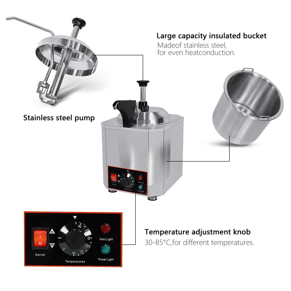 Dispenser per salse, macchina per scaldare formaggio al cioccolato, capacità 2 l, temperatura 30-85 ℃, ideale per feste, eventi e servizi alimentari
