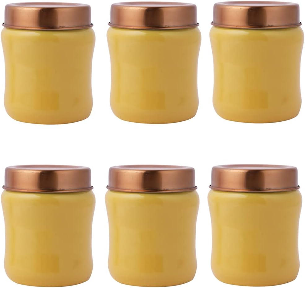 Abode Dambroo stainless steel storage container for Food | Jar for kitchen storage | 450ml used for storing spices, salt, sugar Flour, Dry fruits | Set of 6 | Mustard