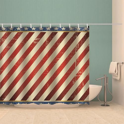 Rideau de douche multicolore rouge sergé à motif étoile en polyester - 4