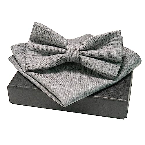 JEMYGINS Herren Baumwollmischung Fliege mit Doppelfalte und Einstecktuch Set,grau