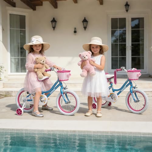 Image of WinHope Girls Bike with Doll Seat, 12 14 16 18 20 Inch Kids Bike for 2-12 | Dual Brake with Training Wheels / Kickstand & Streamers Birthday Gift for Toddler Outdoor Riding, Multiple Colors