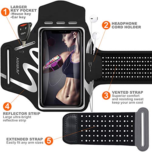 Anmry Running Phone Armband For Iphone 11 Pro Max Xs Max Xr X 8 7 6S Plus ,Galaxy S10 S9 S8 S7 S6 Edge Note 10 9, Lg G6 G5, Phone Running Holder For Running Hiking Biking With Key Holder - Black #TOP1