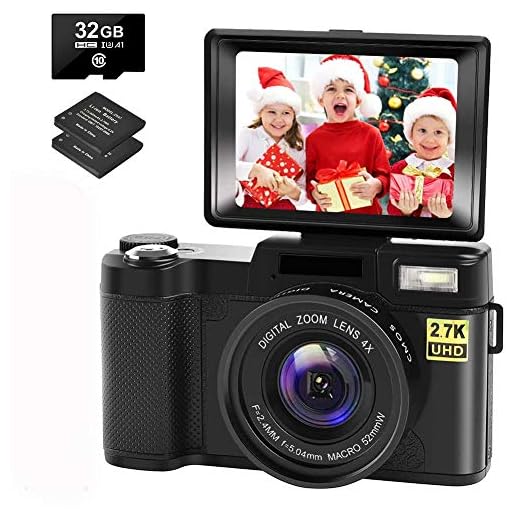 CEDITA Digital Camera Vlogging Camera with YouTube 30MP Full HD 2.7K Vlog Camera with Flip Screen 180° Rotation with 32GB Memory Card and 2 Batteries (Focus Fixed), Black