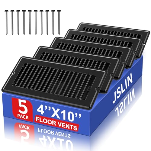 4x10 Floor Regsiter Vent Covers for Home Floor Wall Ceiling - Black with Screws for Easy Installation - Heavy Duty Steel Walkable Finish for Quiet Adjustable Air Vent Cover 4‘’ x 10‘’- 5 Pack