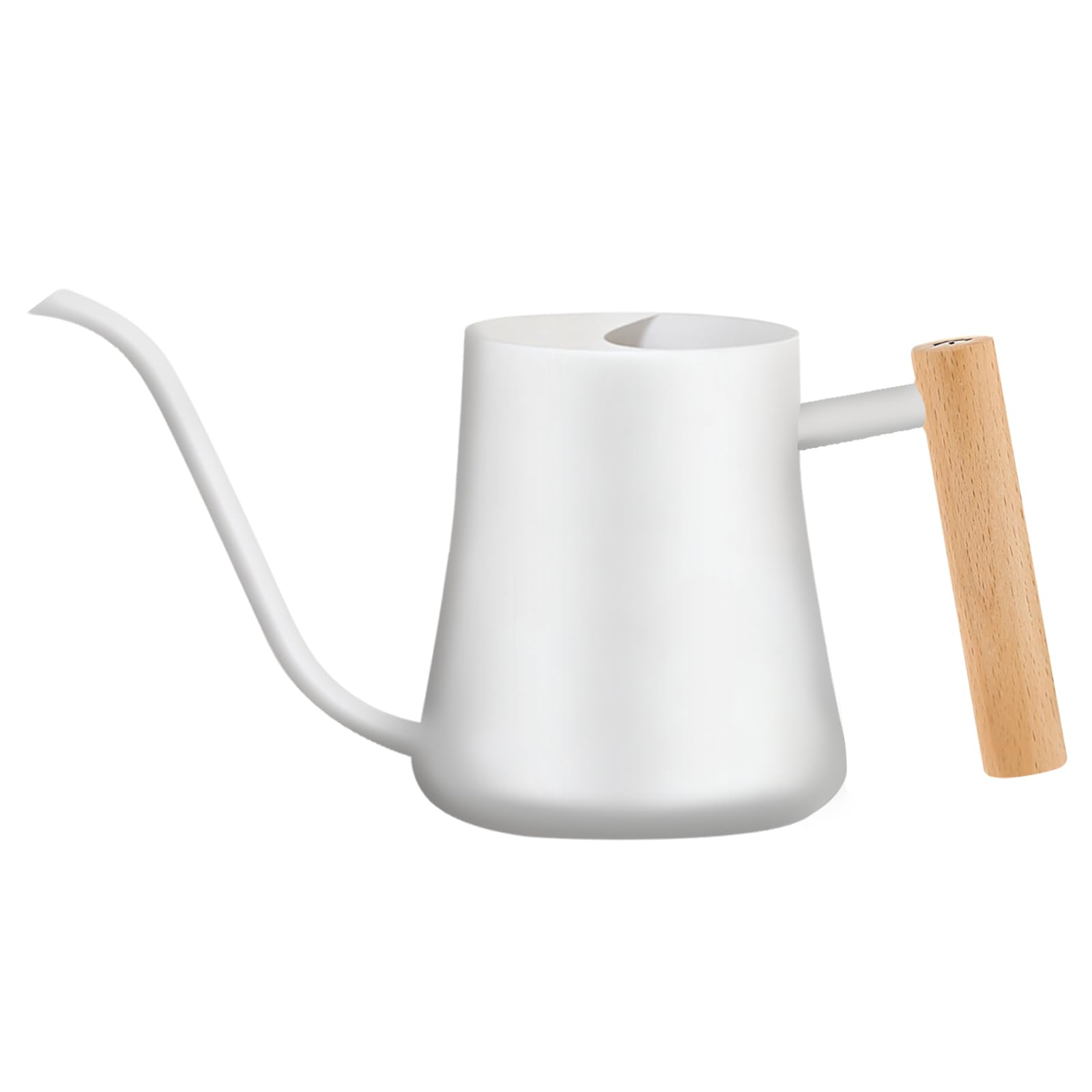 LanQii 1L/35oz Watering Can Indoor Plants, Stainless Steel Indoor Water Can with Long Spout and Wooden Handle Watering Jug for Houseplant Bonsai Bonsai Garden Flower - White