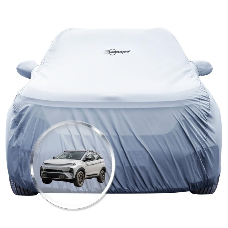 Image of NEODRIFT 'SilverTech' Car Cover for Tata Curvv (100% Water-Resistant, All Weather Protection, Tailored Fit, Precision-Fit & Breathable Fabric) (Colour: Silver)