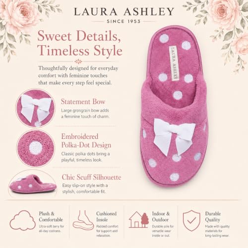 Image of Laura Ashley Ladies Embroidered Soft Terry Plush Scuff Slipper